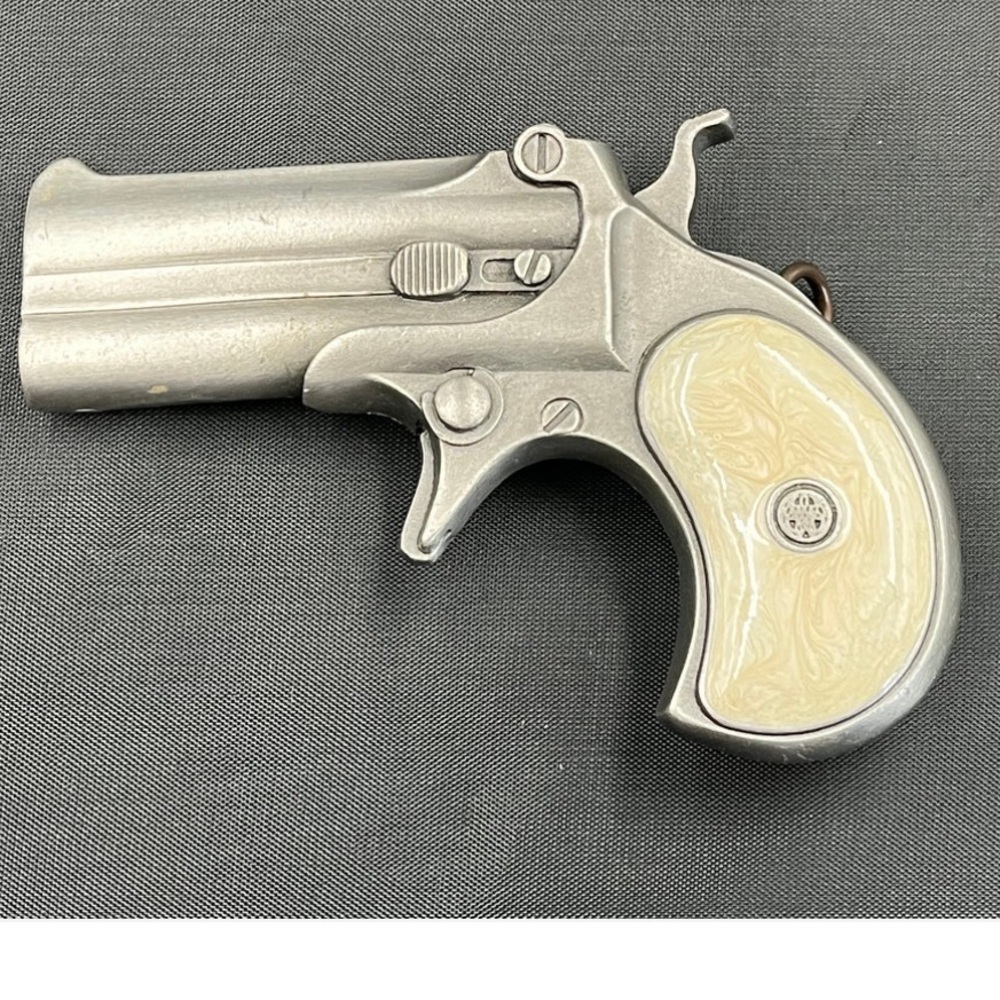 Derringer Gun-Shaped Belt Buckle with Ivory-Tone Grips
